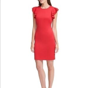 Tommy Hilfiger Red Ruffle Cap Sleeve Dress 10